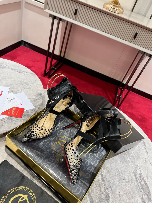 CL Evil Queen Pumps 100mm Spike Patent PVC Nero