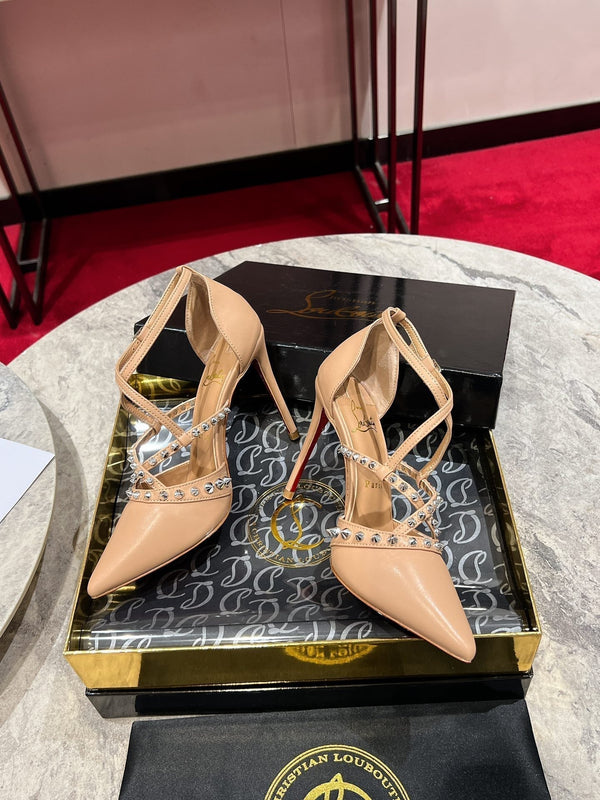 CL Tatooshka Spikes Pump 100mm Nappa Leather Nude