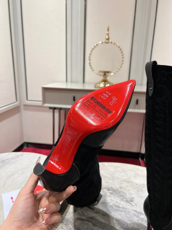 CL Santia Botta 85 mm Leather And Veau Velours Embroidery Black