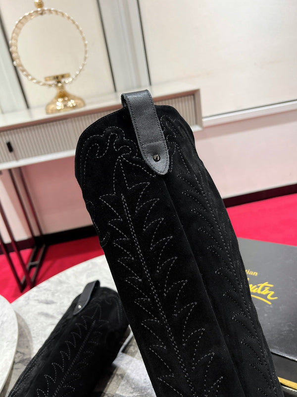 CL Santia Botta 85 mm Leather And Veau Velours Embroidery Black