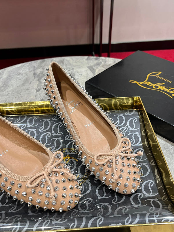 CL Sweetie Jane Spikes Ballerina Pump Nappa Leather Blush Beige