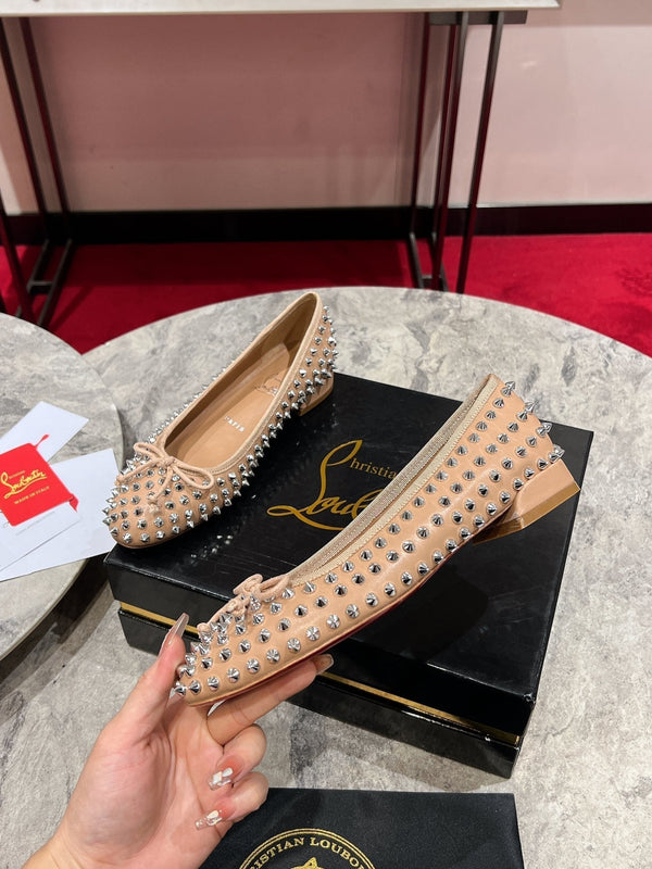 CL Sweetie Jane Spikes Ballerina Pump Nappa Leather Blush Beige