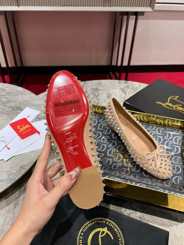 CL Sweetie Jane Spikes Ballerina Pump Nappa Leather Blush Beige