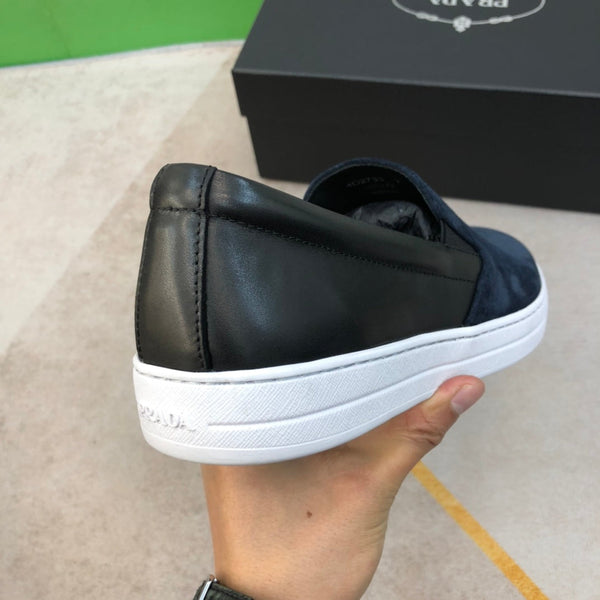 PRA LOAFER IN MIDNIGHT BLUE SUEDE AND BLACK CALFSKIN