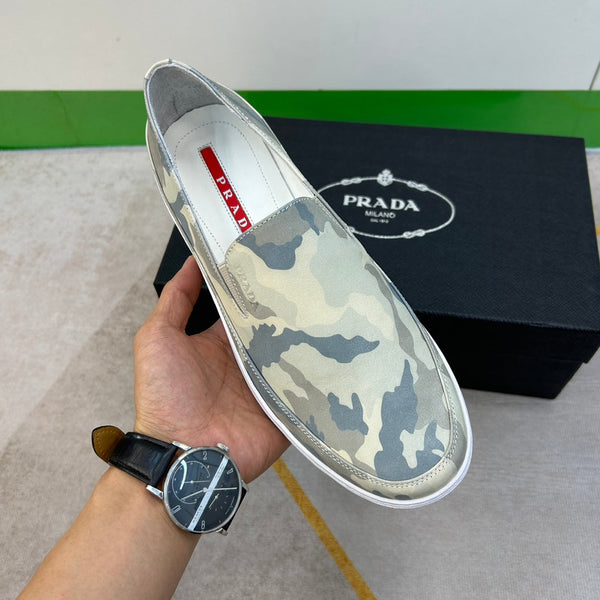 PRA LOAFER IN CAMO PATTERN LIGHT GREEN SUEDE