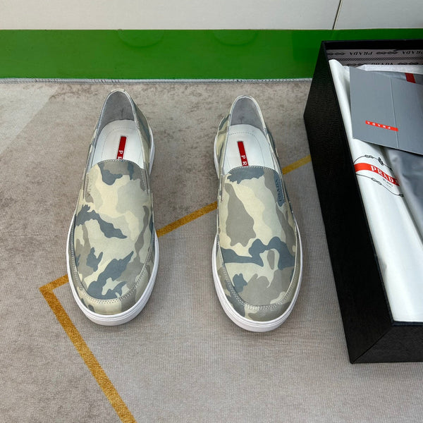 PRA LOAFER IN CAMO PATTERN LIGHT GREEN SUEDE