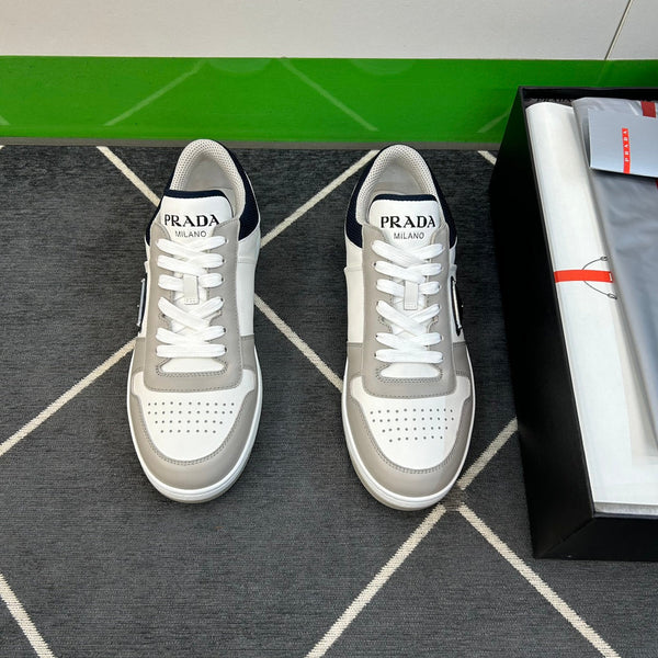 SNEAKER PRA DOWNTOWN IN PELLE BIANCA MISTA GRIGIO E NERA