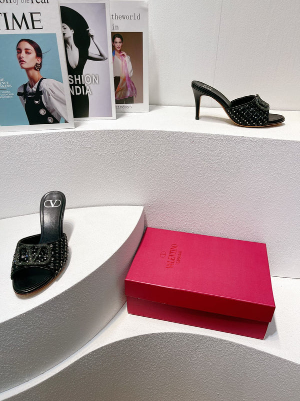 VT High Heeled Sandals Black Sheepskin 292787