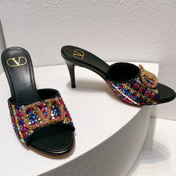 VT High Heeled Sandals Black Sheepskin 292796