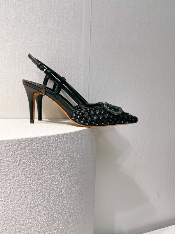 VT Slingback con tacco alto in pelle di pecora nera 292799