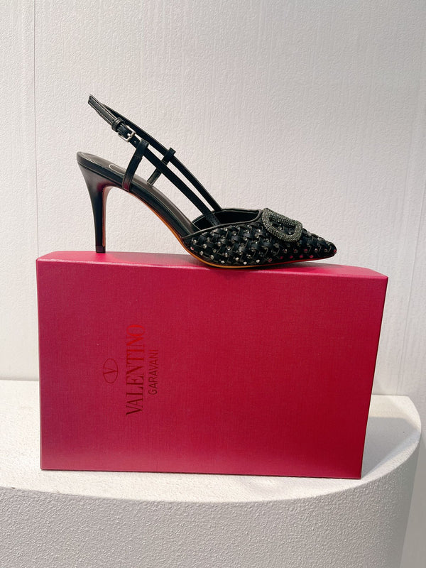 VT Slingback con tacco alto in pelle di pecora nera 292799