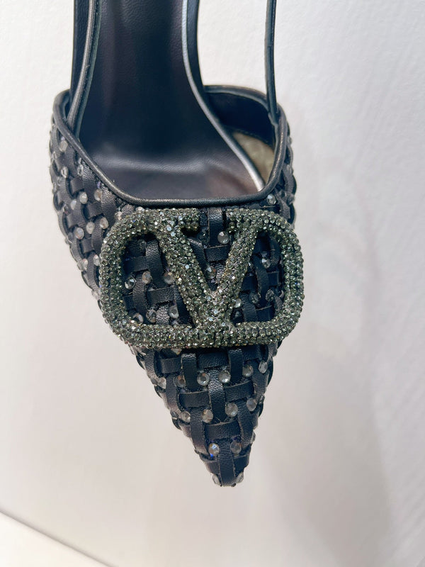 VT Slingback con tacco alto in pelle di pecora nera 292799