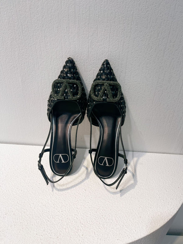 VT Slingback con tacco alto in pelle di pecora nera 292799