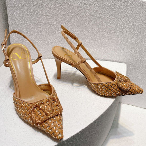 VT High Heeled Slingbacks Peru Brown Sheepskin 292801