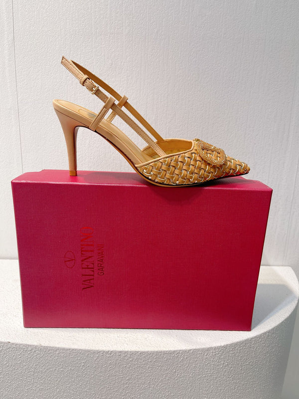 VT High Heeled Slingbacks Peru Brown Sheepskin 292801