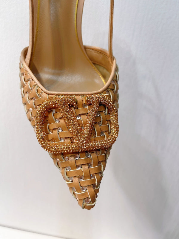 VT High Heeled Slingbacks Peru Brown Sheepskin 292801