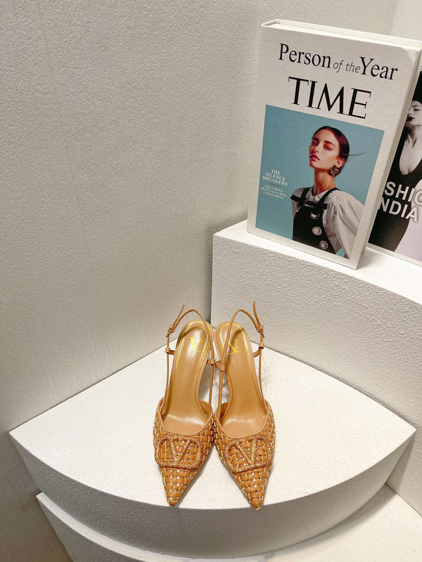 VT High Heeled Slingbacks Peru Brown Sheepskin 292801