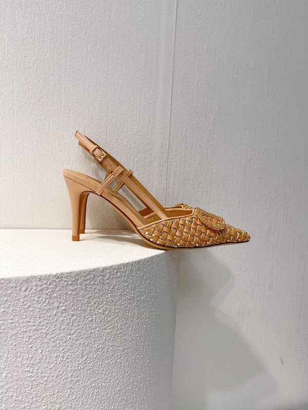 VT High Heeled Slingbacks Peru Brown Sheepskin 292801