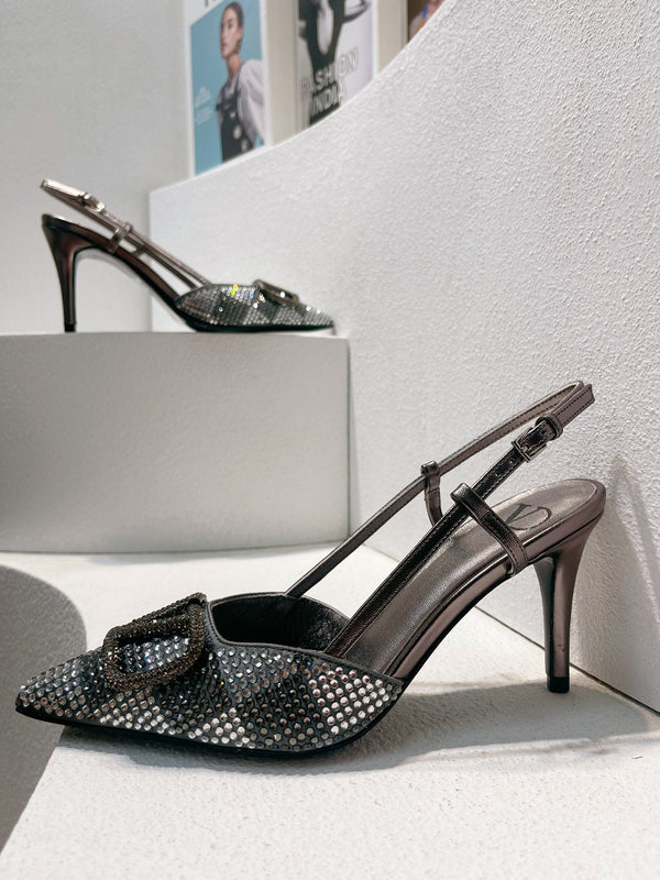 VT High Heeled Slingbacks Gray Sheepskin 292815