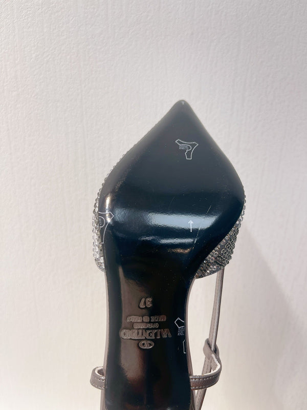 VT High Heeled Slingbacks Gray Sheepskin 292815