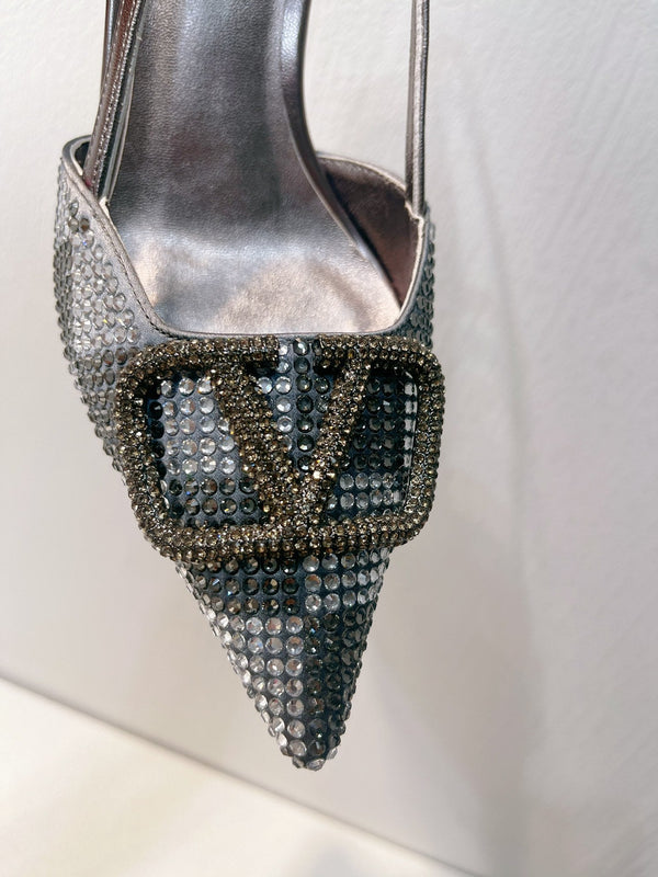 VT High Heeled Slingbacks Gray Sheepskin 292815