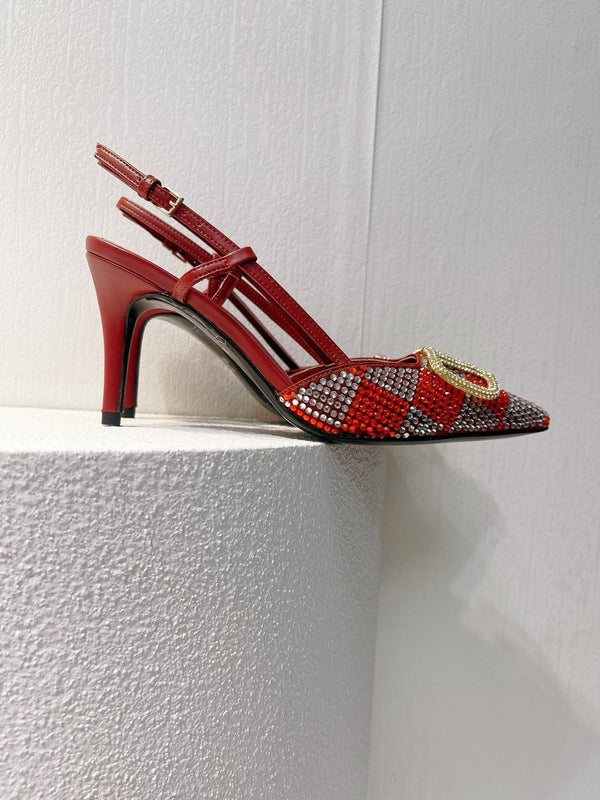 VT High Heeled Slingbacks Red Sheepskin 292816