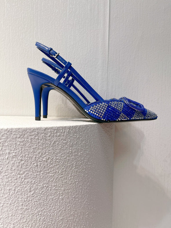 VT High Heeled Slingbacks Blue Sheepskin 292817