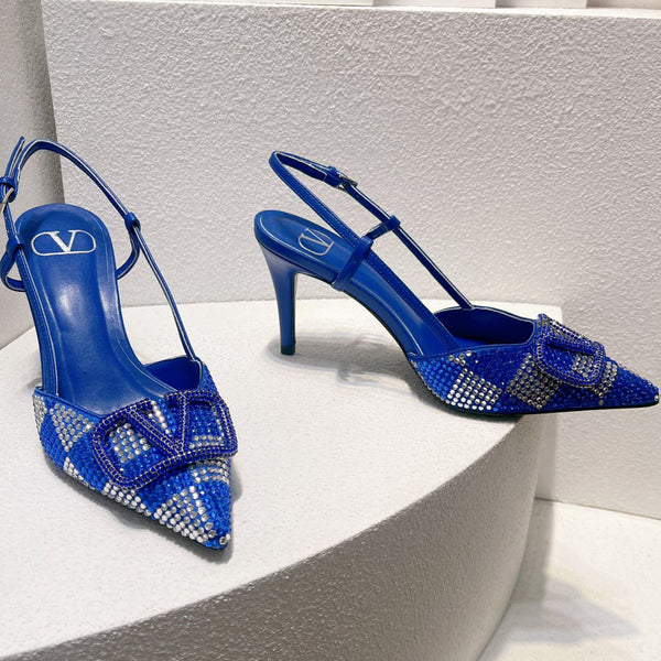 VT High Heeled Slingbacks Blue Sheepskin 292817