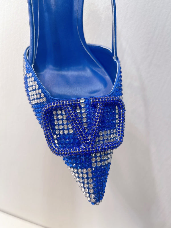 VT High Heeled Slingbacks Blue Sheepskin 292817