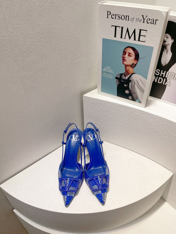 VT High Heeled Slingbacks Blue Sheepskin 292817
