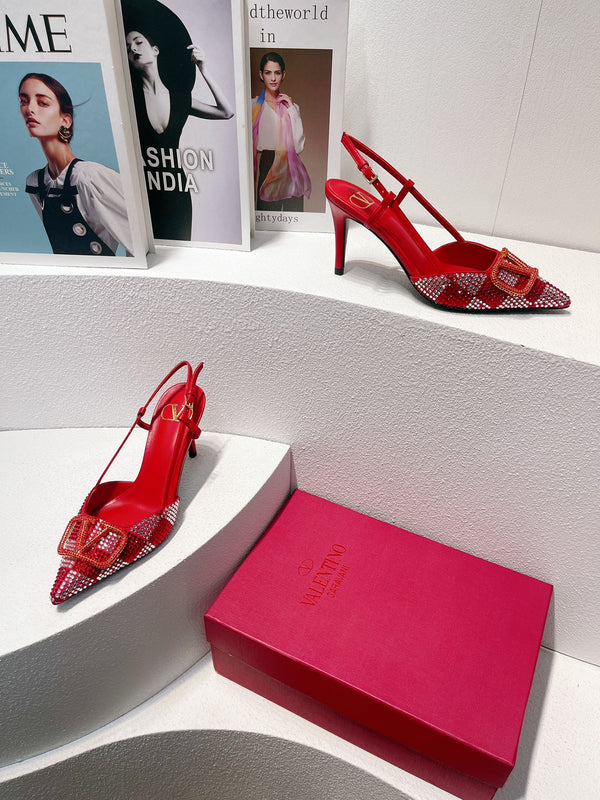 VT High Heeled Slingbacks Cherry Red Sheepskin 292819