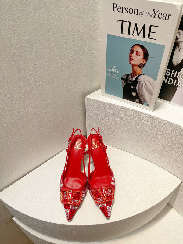 VT High Heeled Slingbacks Cherry Red Sheepskin 292819