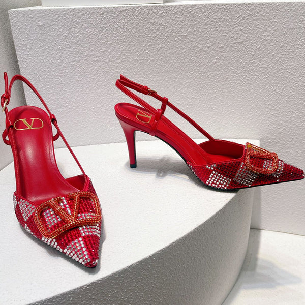 VT High Heeled Slingbacks Cherry Red Sheepskin 292819