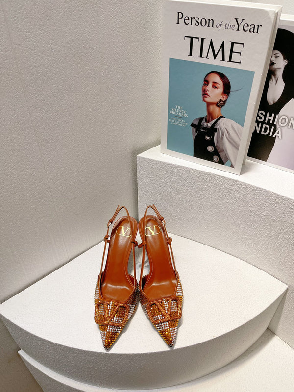 VT High Heeled Slingbacks Russet Sheepskin 292822