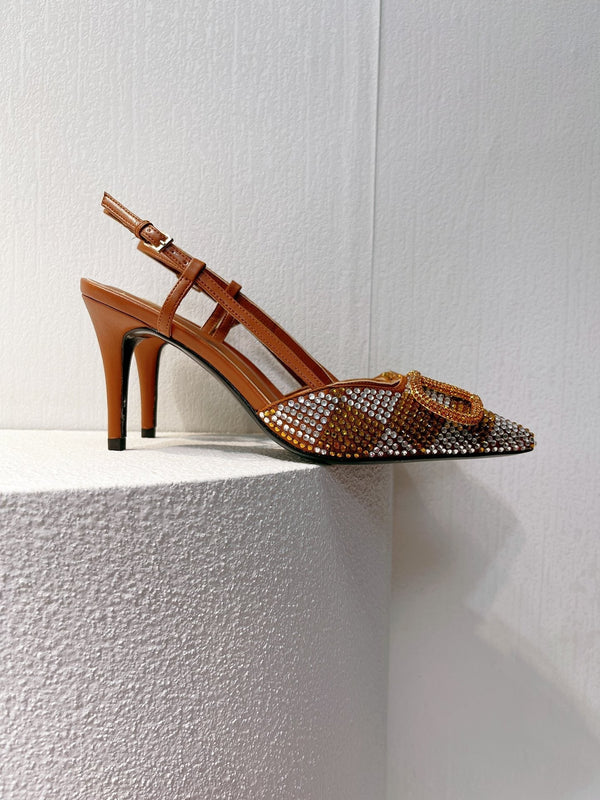 VT High Heeled Slingbacks Russet Sheepskin 292822