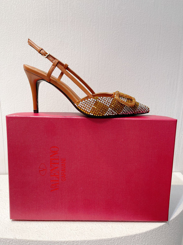 VT High Heeled Slingbacks Russet Sheepskin 292822