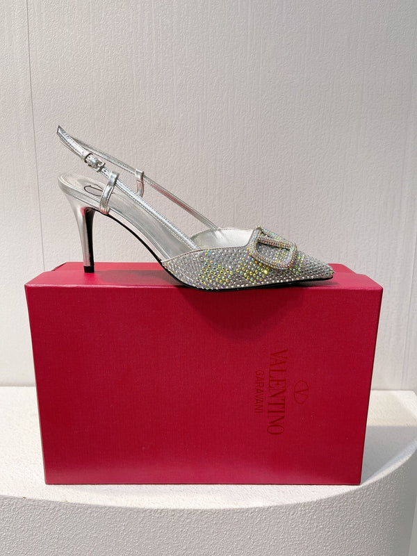 VT High Heeled Slingbacks Silver Sheepskin 292823