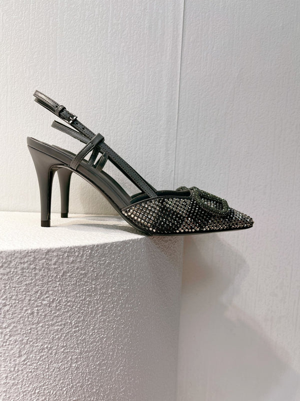 VT High Heeled Slingbacks Charcoal black Sheepskin 292824