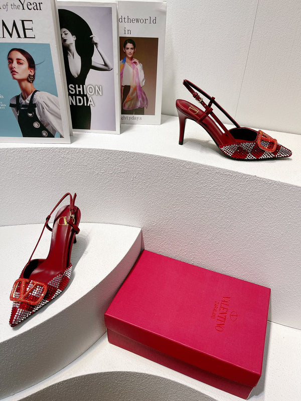 VT High Heeled Slingbacks Ruby Red Sheepskin 292825