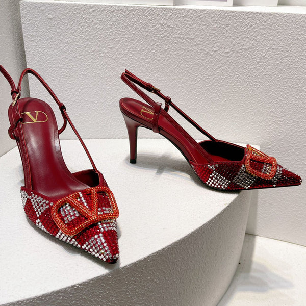 VT High Heeled Slingbacks Ruby Red Sheepskin 292825