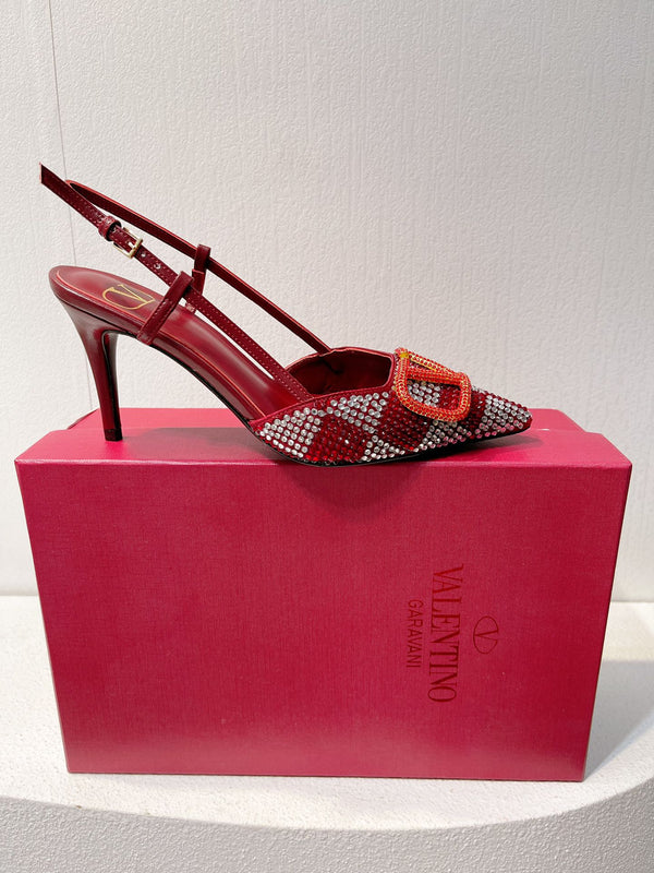 VT High Heeled Slingbacks Ruby Red Sheepskin 292825