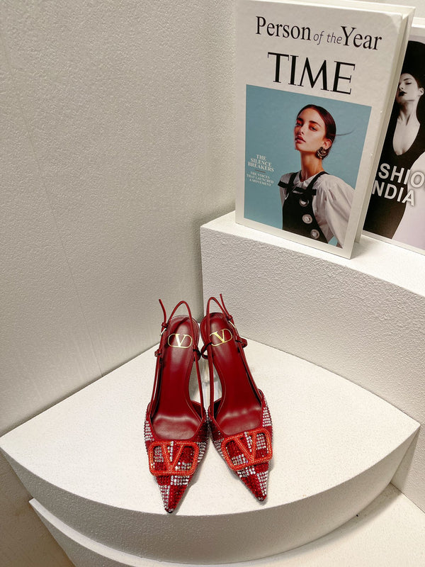 VT High Heeled Slingbacks Ruby Red Sheepskin 292825