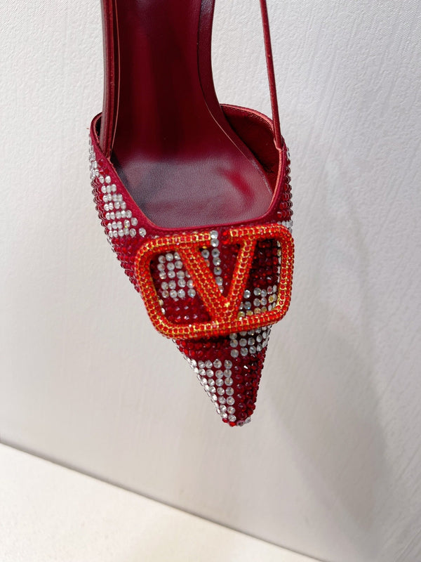 VT High Heeled Slingbacks Ruby Red Sheepskin 292825