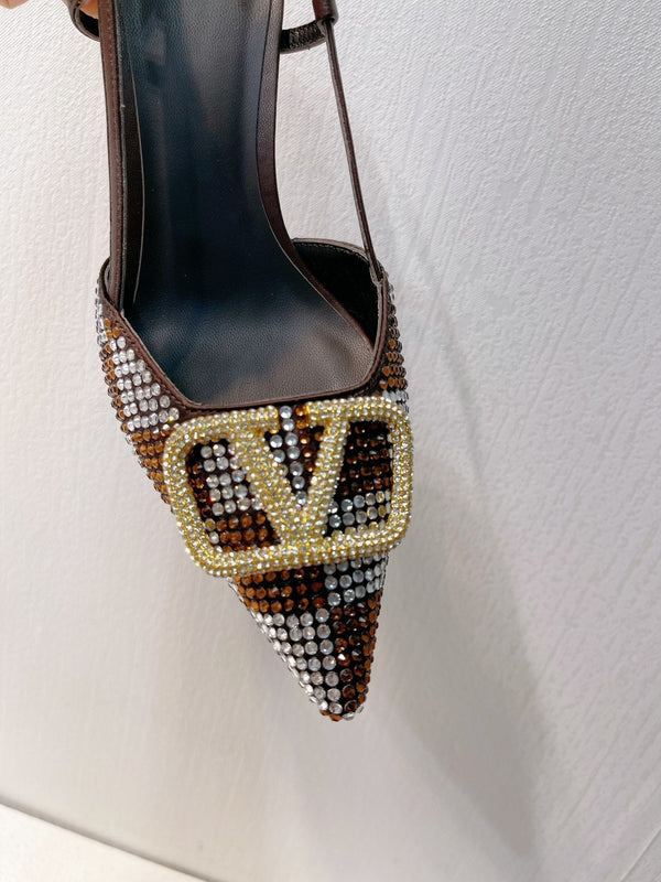 VT High Heeled Slingbacks Brown Chocolate Sheepskin 292826