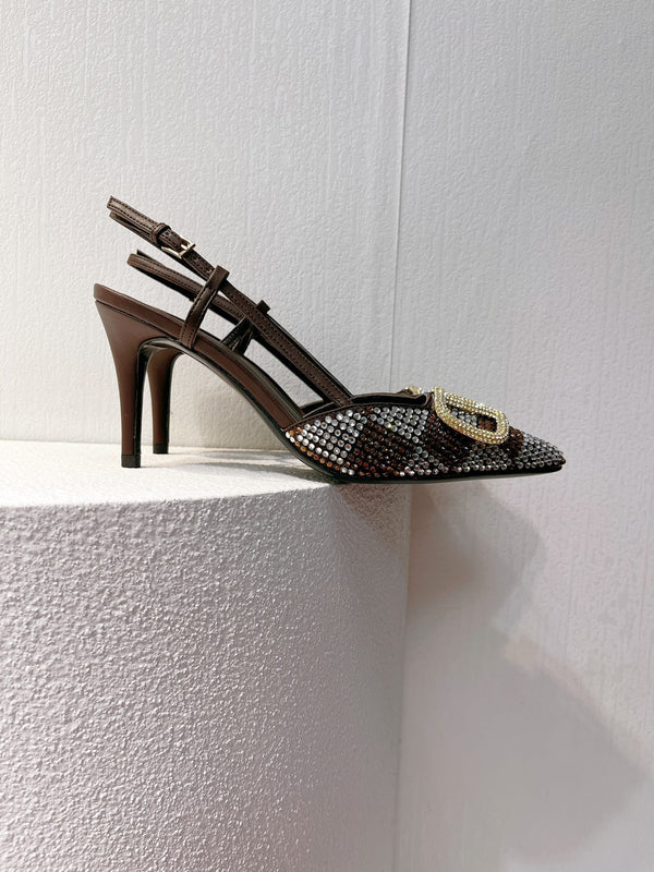 VT High Heeled Slingbacks Brown Chocolate Sheepskin 292826