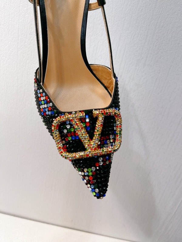 VT High Heeled Slingbacks Black Sheepskin 292828