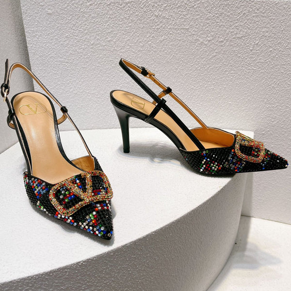 VT High Heeled Slingbacks Black Sheepskin 292828