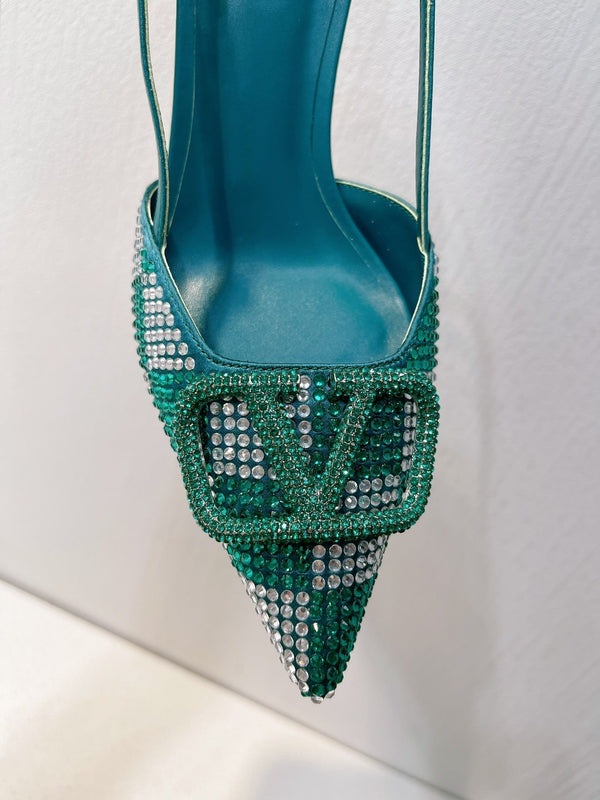 VT High Heeled Slingbacks Emerald Green Sheepskin 292829