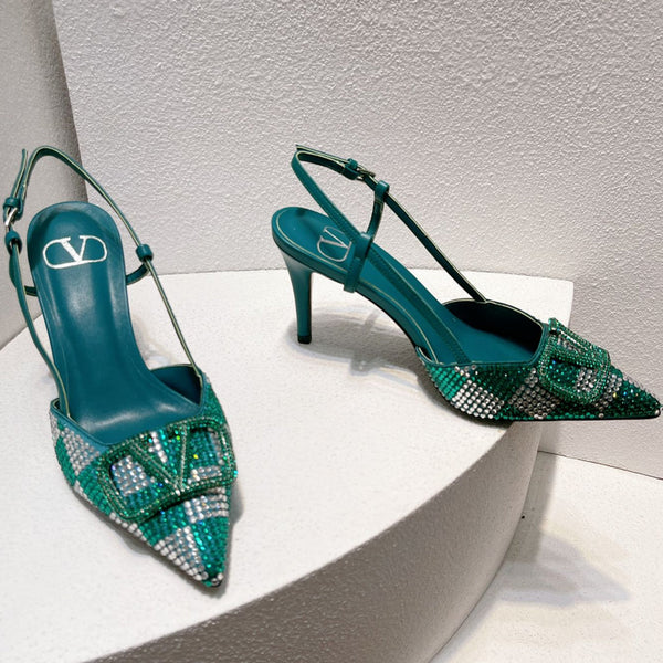 VT High Heeled Slingbacks Emerald Green Sheepskin 292829