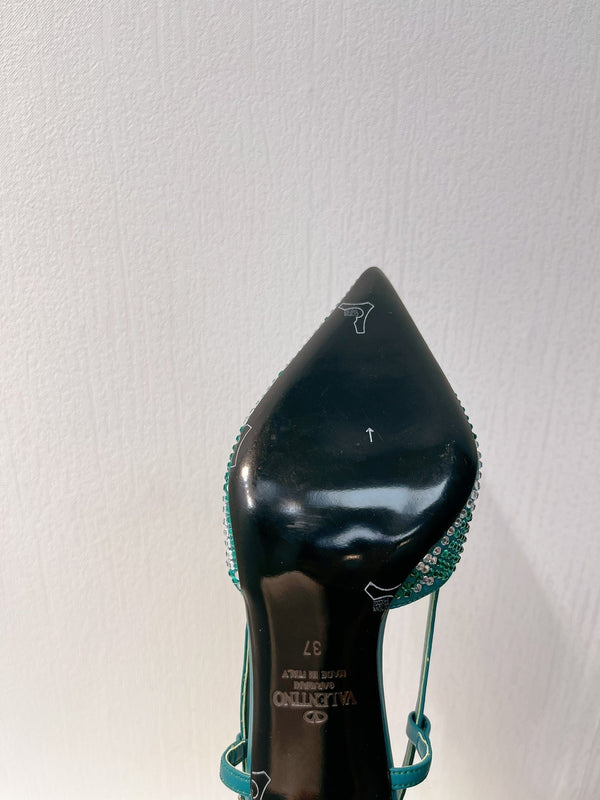 VT High Heeled Slingbacks Emerald Green Sheepskin 292829